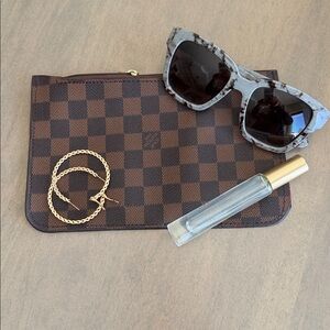 Brown Checkered Zip Pouch ✨ Chic Organizer / Cosmetic Clutch 8.75”